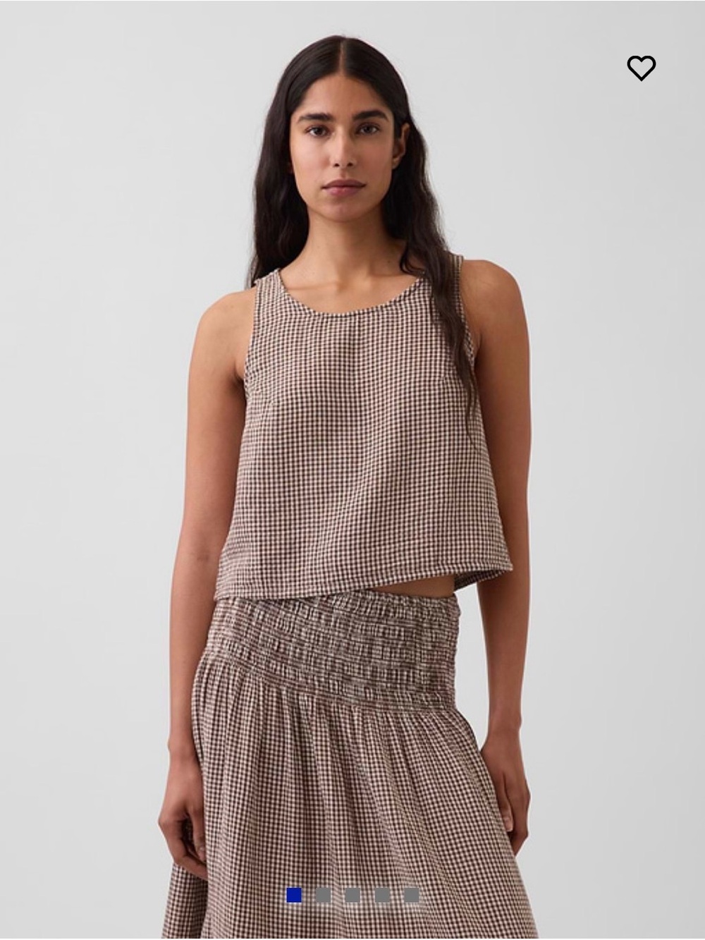 GAP Brown White Gingham Cotton Gauze Racer Shell Tank Top Sleeveless Womens M